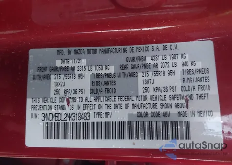 2021 Mazda Cx-30 Premium z USA, uszkodzony, nr VIN 3MVDMBDL2MM318483